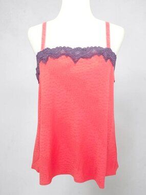 Satin Rose Top With Purple Lace Trim & Adjustable Straps - Womens Sleepwear Or L
